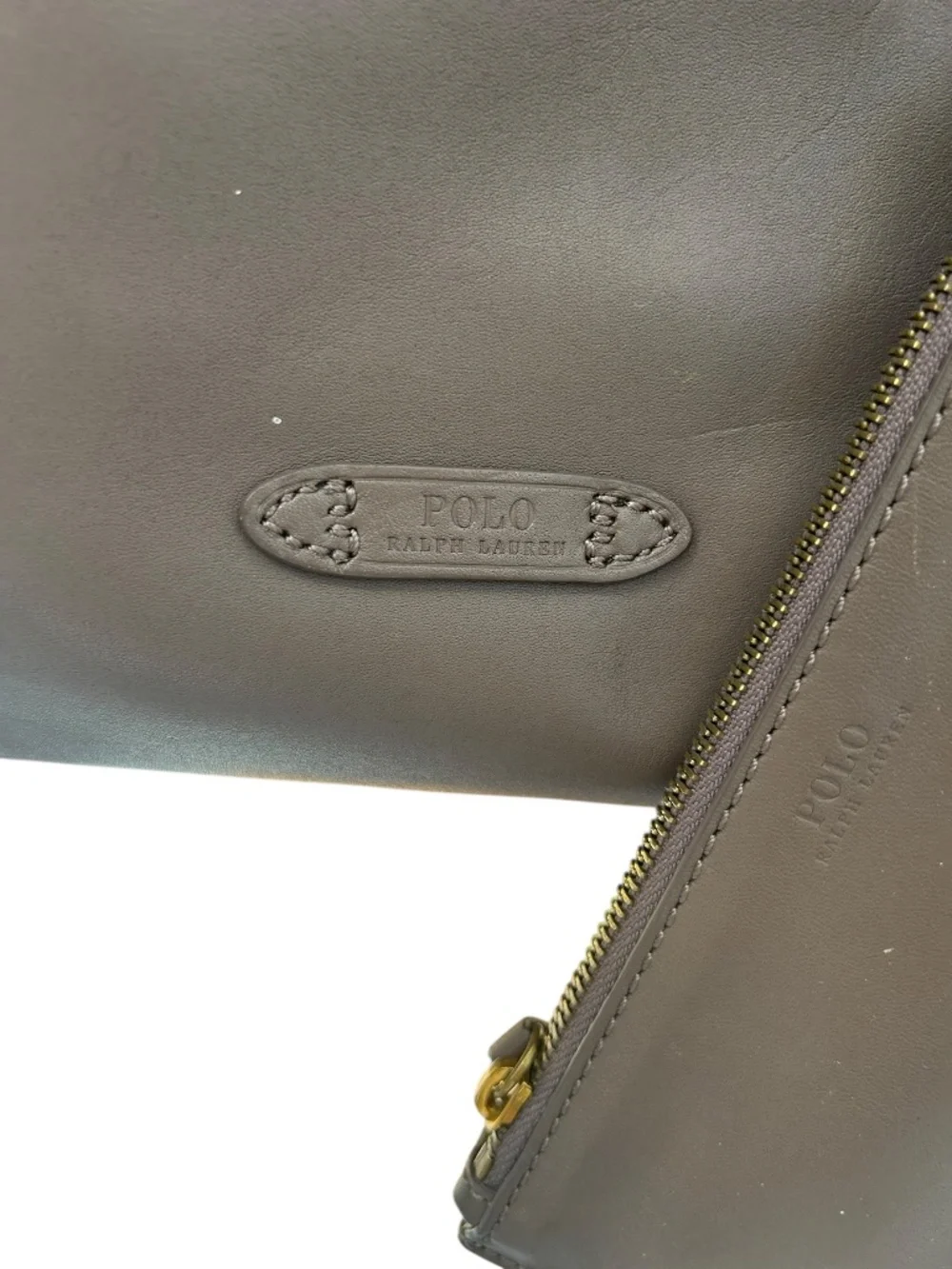 Polo Ralph Lauren taupe leather classic tote bag purse with zip pouch hangtag